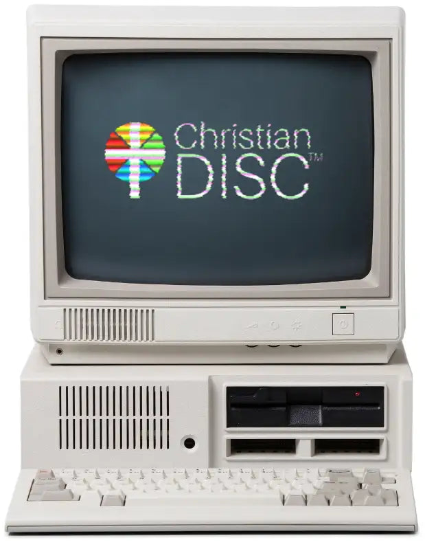Beige, retro-style desktop computer with integrated monitor and keyboard.