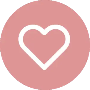A minimalist white heart icon centered on a soft pink circular background.